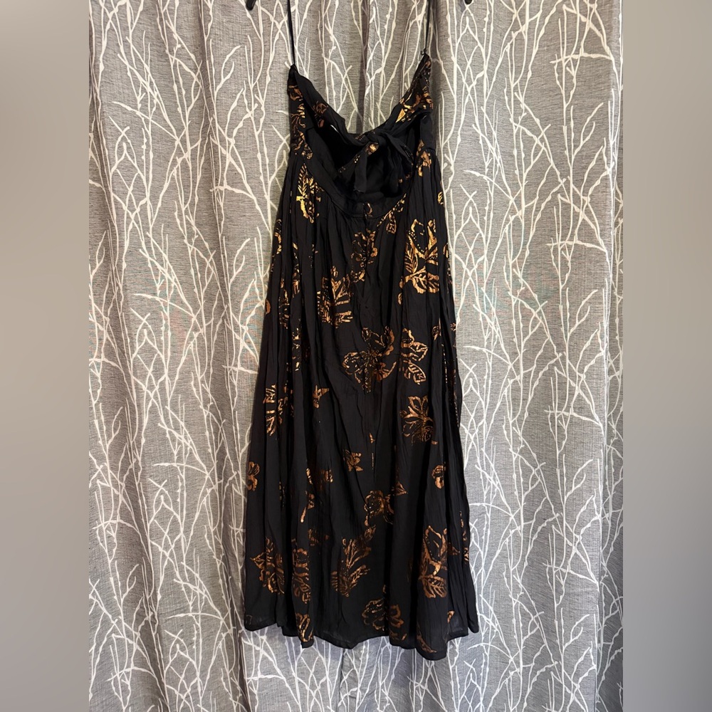 Like New Free People Black and Gold Floral Dress size L - Picture 2 of 6